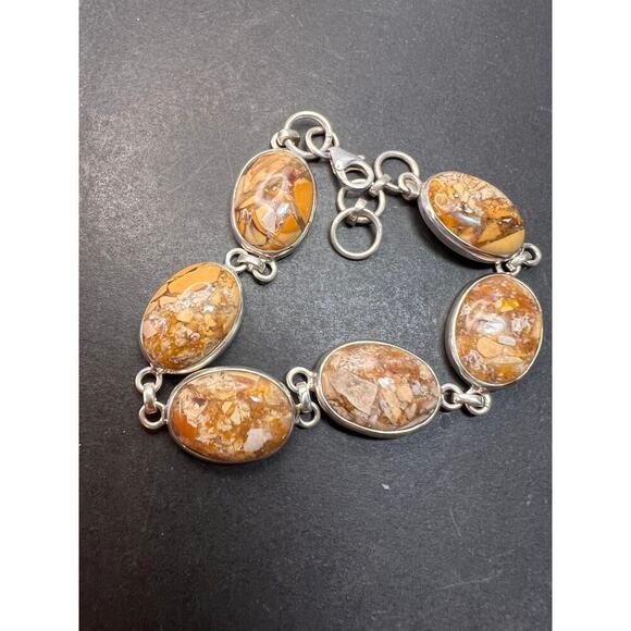 NEW Brecciated mookaite jasper sterling silver link bracelet - Picture 2 of 16